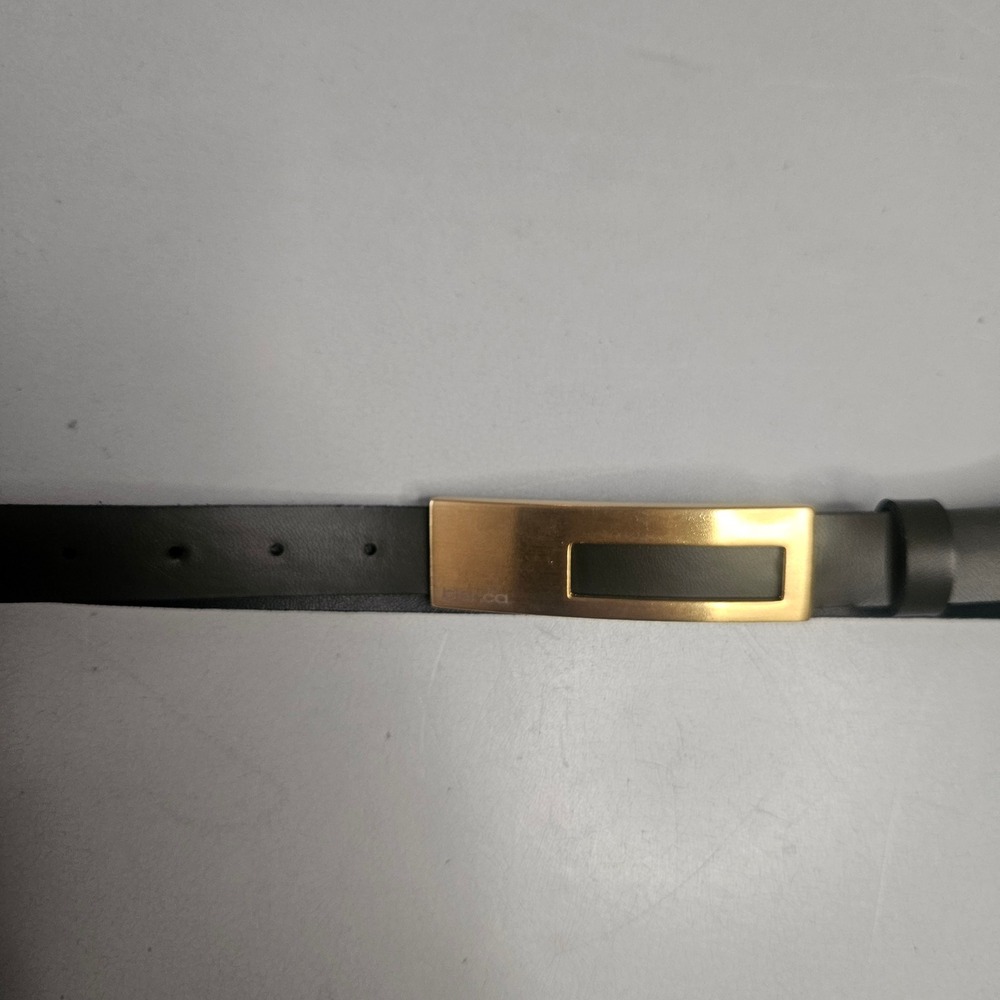 Bianca Womens Black Leather Belt Gold Tone Rectangular Buckle Size 40